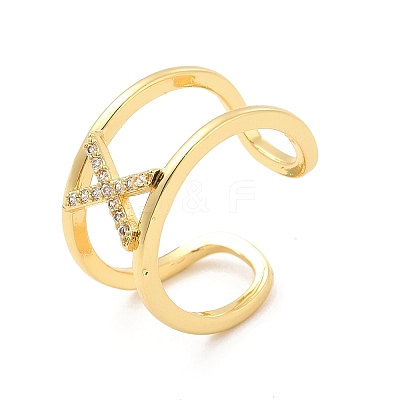 Clear Cubic Zirconia Initial Letter Open Cuff Ring RJEW-A012-01G-X-1