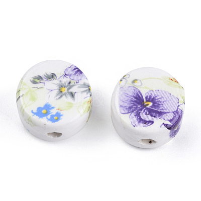 Floral Printed Porcelain Beads PORC-Q176-16mm-2-1