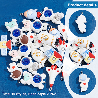20Pcs 10 Styles Space Theme Opaque Resin Pendants FIND-PH0006-16-1