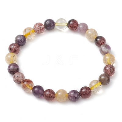 Natural Auralite Round Beaded Stretch Bracelets for Women Men BJEW-JB11426-1