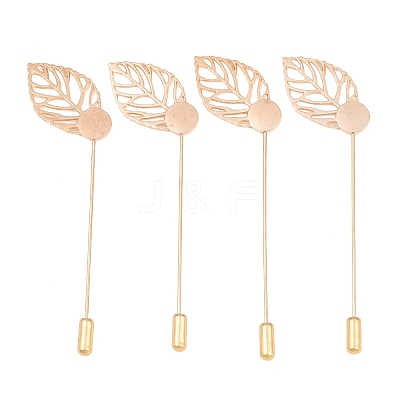 Brass Stick Lapel Pins Flat Round Settings with Iron Leaf KK-A301-03KCG-1