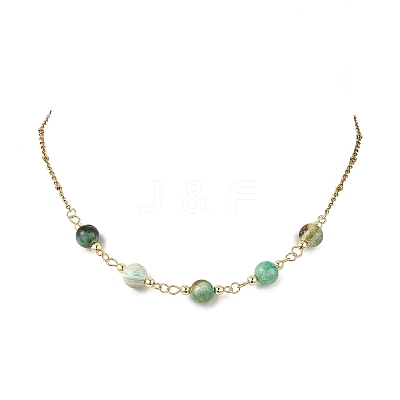 Handmade Natural Green Line Jasper Round Beaded Station Necklaces NJEW-JN06199-1