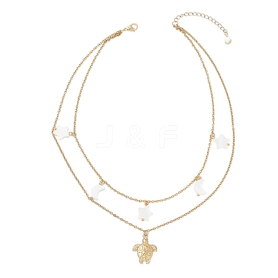 304 Stainless Steel Sea Turtle & Natural Freshwater Shell Star Pendant Double Layer Necklaces for Women NJEW-JN05400-1