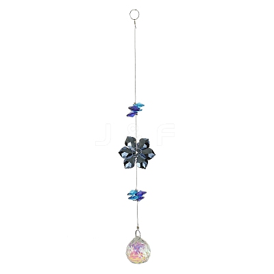 Glass Flower Hanging Suncatchers HJEW-P018-E03-1