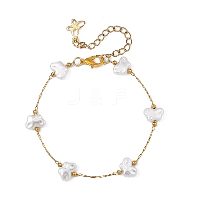 Butterfly ABS Imitation Pearl Beads Link Bracelets BJEW-JB13905-1