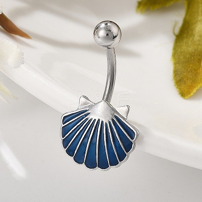 Alloy Enamel Shell Shaped Curved Barbell Belly Rings LS-AJEW-R007-02P-1