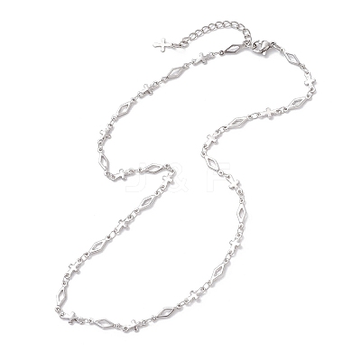 304 Stainless Steel Cross Rhombus Link Chain Necklaces NJEW-JN05651-1
