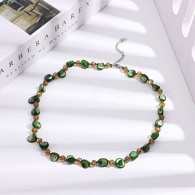 Boho Dyed Natural Shell Chip & Glass Beaded Necklaces for Women NJEW-H047-03-1