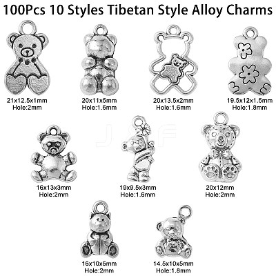 100Pcs 10 Styles Tibetan Style Alloy Pendants TIBEP-CJ0003-11-1