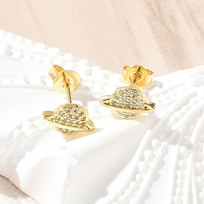 Brass Micro Pave Clear Cubic Zirconia Stud Earrings EJEW-A128-03G-1