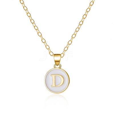 Alloy White Enamel Flat Round with Letter Pendant Necklaces FS-WG63565-04-1