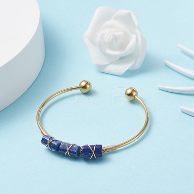 Natural Mixed Stone Beads Wrapped Cuff Bangle BJEW-JB07471-1