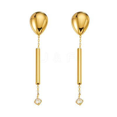 316L Surgical Stainless Steel & Clear Cubic Zirconia Stud Dangle Earrings WG6479C-01-1
