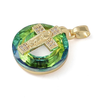 Brass Micro Pave Cubic Zirconia with Glass Pendents KK-Q815-01G-03-1