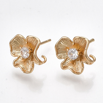 Brass Cubic Zirconia Stud Earring Findings KK-S348-348-1