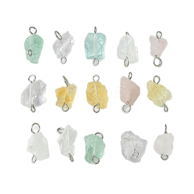 5Pcs 5 Styles Natural Fluorite & Rose Quartz & Quartz Crystal & Amethyst & Citrine Nuggets Connector Charms PALLOY-JF02761-S-1