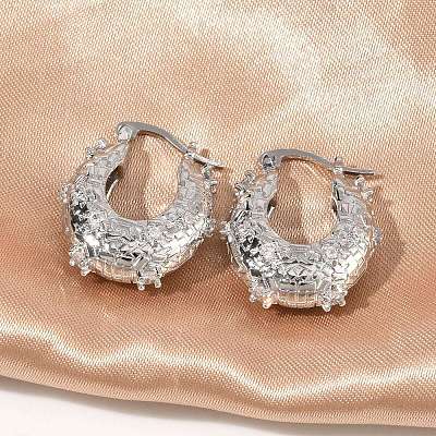 Brass Micro Pave Clear Cubic Zirconia Hoop Earrings LS-EJEW-C181-07P-1