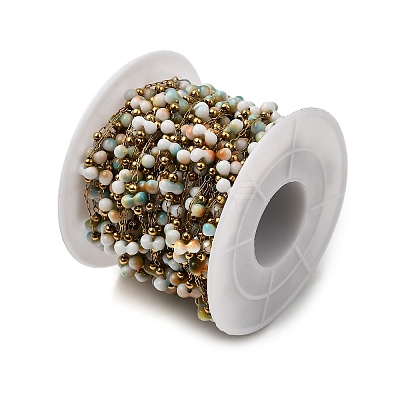 Handmade 304 Stainless Steel Porcelain Beaded Round Link Chains CHS-L032-16G-03-1