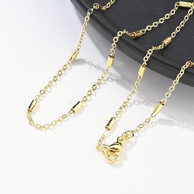 Brass Cable Chains with Column Beaded Necklace for Women NJEW-P265-24G-1