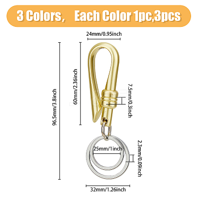 3Pcs 3 Colors Alloy Heavy Duty Keychains with 2 Detachable Key Rings FIND-HY0002-93-1