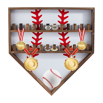 Baseball Theme Wood Wall Mounted Finger Ring Organizer Display Stands AJEW-WH0031-70A-1