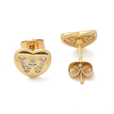 Rack Plating Brass Micro Pave Clear Cubic Zirconia Stud Earrings EJEW-K299-01G-W-1