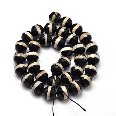 Tibetan Style Striped Pattern dZi Beads Strands TDZI-O005-10F-10mm-1