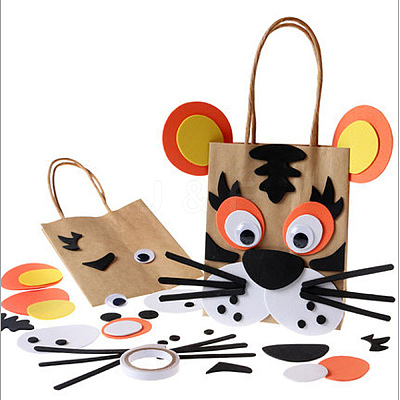 DIY Rectangle with Tiger Pattern Kraft Paper Bag Making Set DIY-F079-07-1