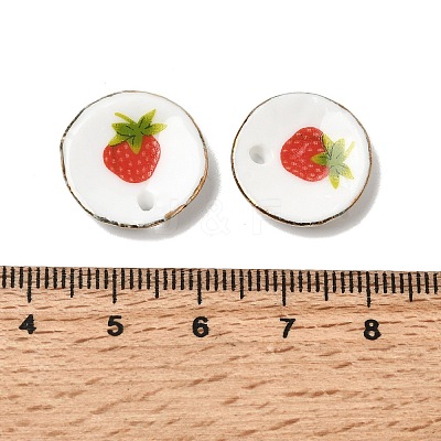 Strawberry Print Round Porcelain Pendants with Gold Trim PORC-P036-01A-1