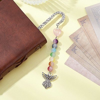Flower Pattern Alloy Hook Bookmarks AJEW-JK00250-04-1