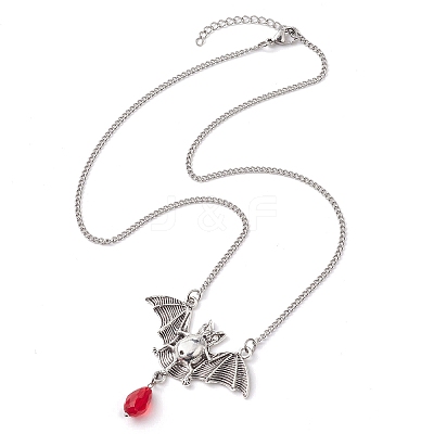 Alloy Bat and Glass Pendant Necklaces NJEW-TA00141-1