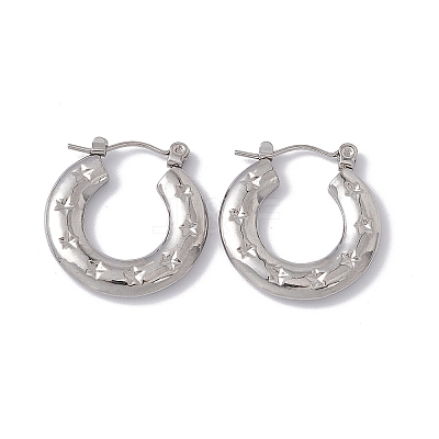 Tarnish Resistant 304 Stainless Steel Donut with Star Hoop Earrings for Women EJEW-E199-03P-1