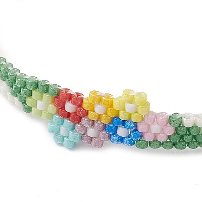 Flower Glass Seed Beads Beaded Bracelets BJEW-JB10706-1