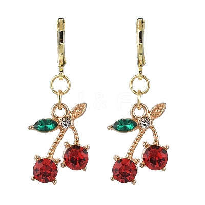 Cherry Alloy Rhinestone Dangle Hoop Earrings EJEW-JE06359-1