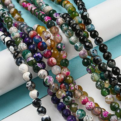 Natural Fire Crackle Agate Faceted Round Beads Strands G-A134-02-6mm-1