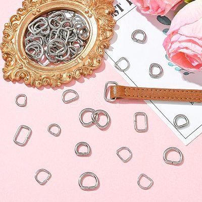 60Pcs 6 Styles 304 Stainless Steel D Rings STAS-CJ0003-36-1