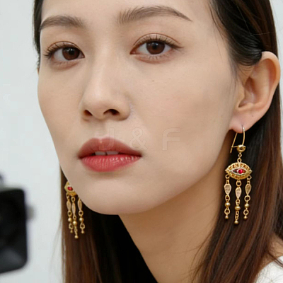 Ethnic Style Brass Micro Pave Cubic Zirconia Tassel Chandelier Earrings for Women DU1542-1
