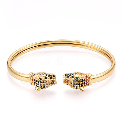 Brass Micro Pave Cubic Zirconia Cuff Bangles BJEW-T018-06G-NF-1