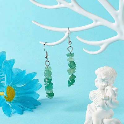 Natural Green Aventurine Chip Beads Dangle Earrings EJEW-JE04649-03-1