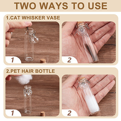 4Pcs Transparent Glass Empty Bottles with Alloy Feather and Paw Print Charms AJEW-DR00041-1