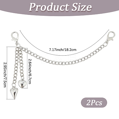 2Pcs Alloy Curb Chain & Heart Boot Strap Chains FIND-CP0003-35-1