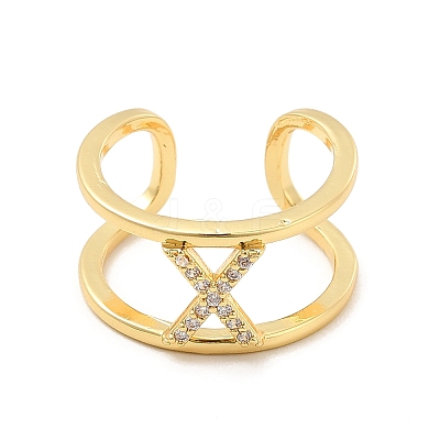 Clear Cubic Zirconia Initial Letter Open Cuff Ring RJEW-A012-01G-X-1