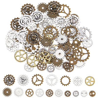 102Pcs 17 Style Tibetan Style Alloy Steampunk Charms Sets TIBEP-SC0002-44-1