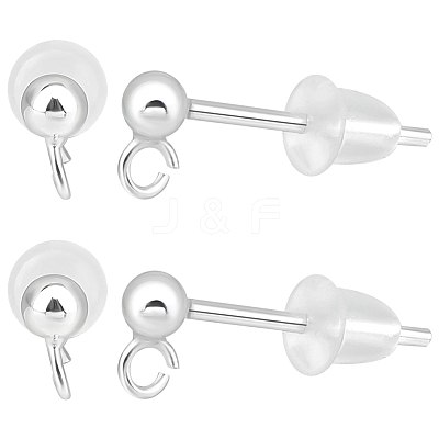 5 Pairs 925 Sterling Silver Round Ball Stud Earring Findings STER-BBC0006-26B-1