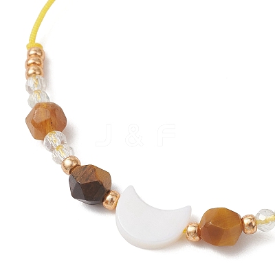 Natural Tiger Eye & Freshwater Shell Moon Charm Bracelets BJEW-MZ00303-02-1