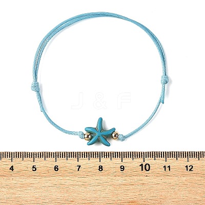 2Pcs 2 Colors Ocean Dyed Synthetic Turquoise Starfish Beaded Adjustable Waxed Polyester Cord Bracelets for Women BJEW-JB14242-1