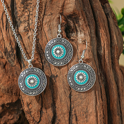 Bohemian Style Alloy & Plastic Pearl & Enamel Pendant Necklaces & Dangle Earrings Sets WG2E1B4-12-1