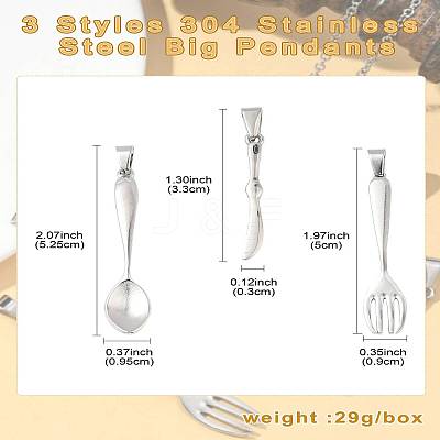 6Pcs 3 Styles 304 Stainless Steel Big Pendants STAS-CJ0002-48-1