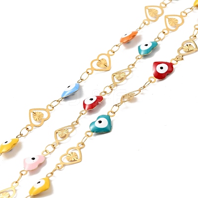 Ion Plating(IP) Stainless Steel Heart Link Chains with Colorful Enamel Evil Eye CHS-C005-02G-1