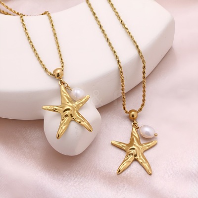 Ocean 304 Stainless Steel & Natural Pearl Pendant Necklaces for Women WG2E1DF-01-1